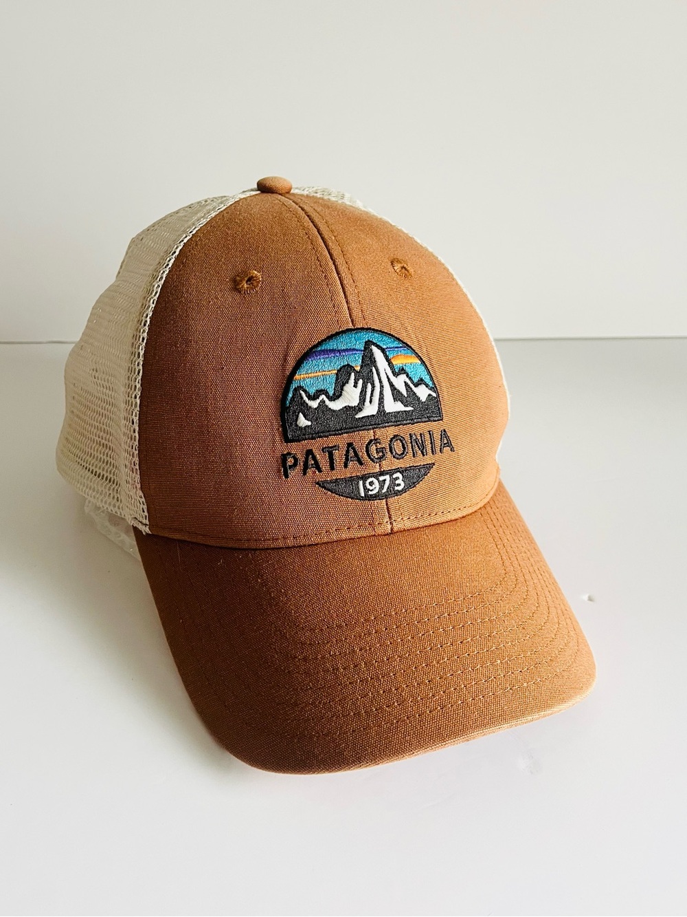 Patagonia 1973 Logo Trucker Hat Brown Cream Snapback Cap